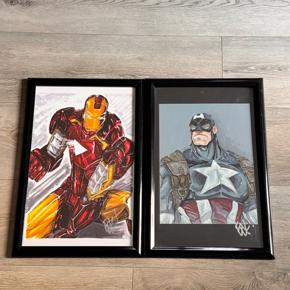 Iron Man & Captain America Framed Art Prints Signed‎ Ed Kraatz Marvel